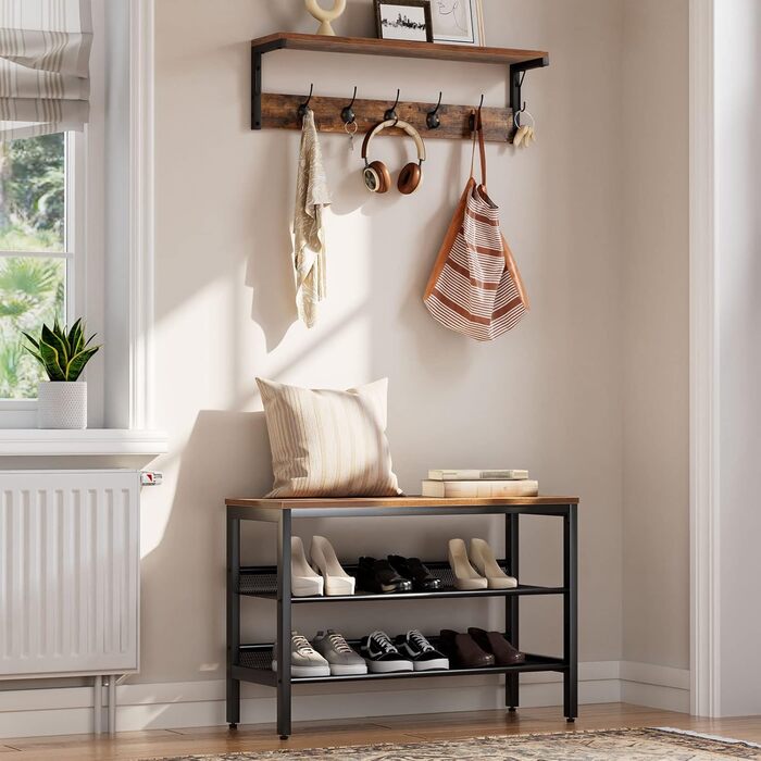 Вішалка для одягу HOOBRO настінна, настінна полиця з 7 гачками і полицею, підвісна полиця з вішалками, настінне кріплення, для пер