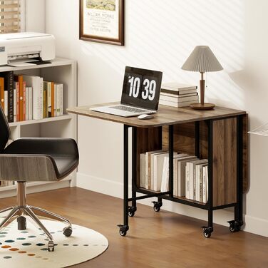 Розкладний обідній стіл HOMCOM, мобільний розкладний стіл з відкритою полицею, обідній стіл, кухонний стіл для невеликих приміщень, кухня, їдальня, 130 x 80 x 74 см, коричневий