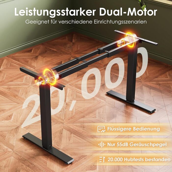 Рама столу OffiGo з регульованою висотою та 2 двигунами, регульовані по висоті ніжки столу з USB-C та A, електрична рама столу з 3 ручними елементами керування з пам&39яттю, стіл для роботи стоячи для столів 100-200 см, чорний, 2 двигуни, чорний