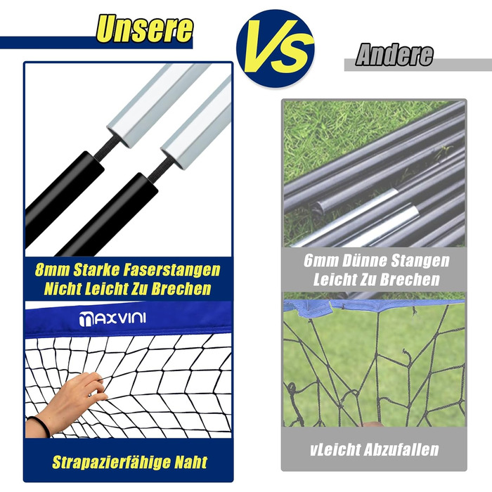 Висувні футбольні ворота для саду - Комплект з 2 шт. - Дитячі футбольні ворота з армованими скловолокнистими стійками та високоякісними сітками - Складаний комплект висувних воріт для використання в приміщенні, на вулиці та в саду - 90x74x74 см