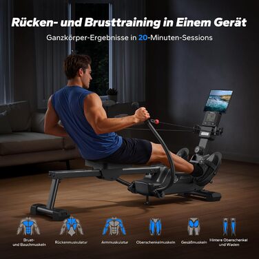 Гребний тренажер MERACH для домашнього використання, інноваційне подвійне весло з кількома режимами тренувань, тренування всього тіла з додатком MERACH, понад 1000 чемпіонських трас, імітує справжнє веслування