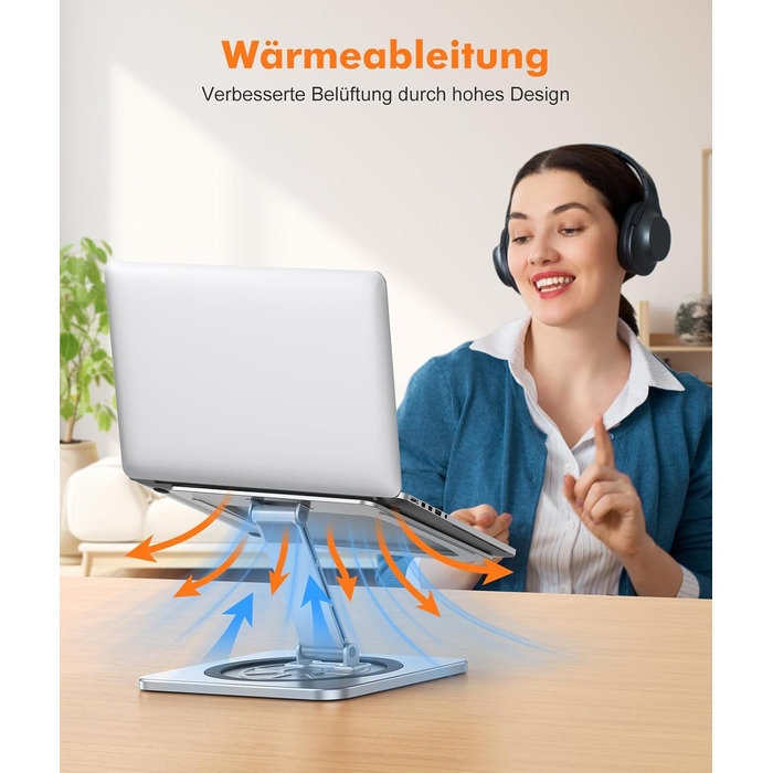 Підставка для ноутбука EIWUY з поворотним механізмом на 360, регульована, алюмінієва, ергономічна, з вентиляцією та функцією складання. Сумісна з MacBook Air/Pro (10-16)