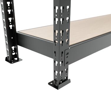 Стелаж для зберігання Metalkas MEGA-MET 500 з 4 полицями з МДФ, 180x180x60 см, вантажопідйомність полиць 500 кг, полиці з регулюванням висоти, надміцний стелаж, стелаж для підвалу, стелаж для майстерні, виготовлений з металу, чорний 180x180x60 см/вантажоп