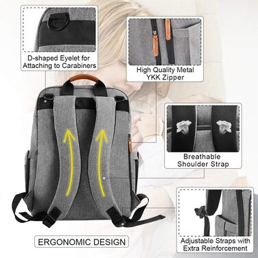 Пеленальний рюкзак Багатофункціональний великий місткий дитячий рюкзак для подорожей і 2 ремені для коляски на ходу 28 л сірий