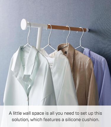 Вішалка для одягу з парою Yamazaki 5972, похила, біла, сталь/дерево/силікон, 38,5 x 47 x 162 см