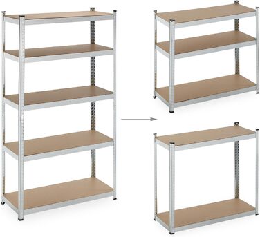 Надміцний стелаж Relaxdays, комплект з 2 шт., 5 полиць, 180x100x40 см, вантажопідйомність 500 кг, сталь, стелажі для зберігання в підвалі та гаражі, сріблястий