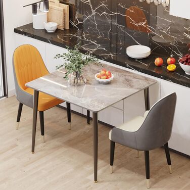 Обідній стіл FATIVO, маленький кухонний стіл, мармур, для 2 осіб, простий обідній стіл, обідній стіл для вітальні, сірий глянцевий, столи для їдальні, ресторану, металеві ніжки, 8080 см, скандинавський стиль, 8080 см сірий