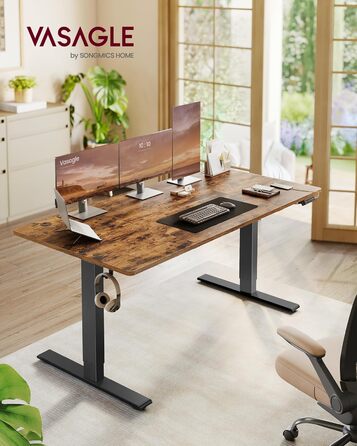 Стіл VASAGLE з регульованою висотою, 160 x 80 см, порт USB-C, подовжувач для зберігання, стіл для роботи стоячи, нагадування про тривале сидіння, 3 кнопки пам&39яті, для офісу, вінтажний коричневий LSD146KD02 160 x 80 см вінтажний коричневий