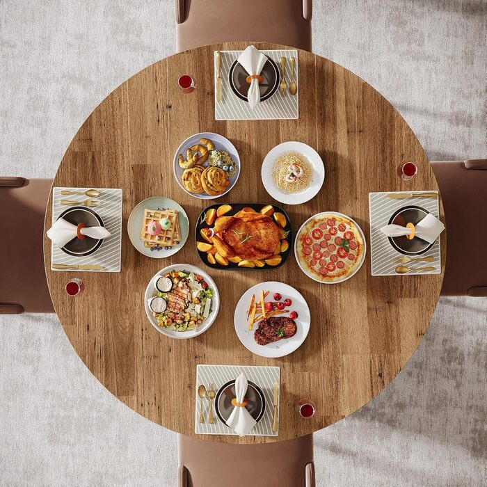 Круглий обідній стіл Tribesigns для 4-6 осіб, кухонний стіл 118,5 см, обідній стіл з суцільними металевими ніжками, круглий обідній стіл для їдальні, кухні