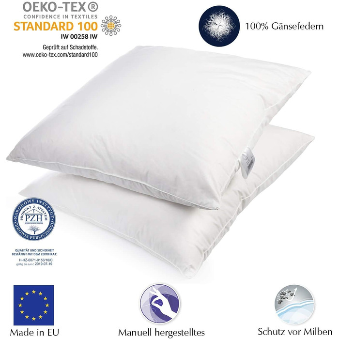 Комплект 2 предметів домашнього текстилю H&F преміум-якості Подушка 80x80 см Наповнювач 1500 грамів пір&39я, гусяче пір&39я 100 натуральні подушки Чохол 100 бавовна Пухова подушка 80 x 80 см 1500.0 грамів 2