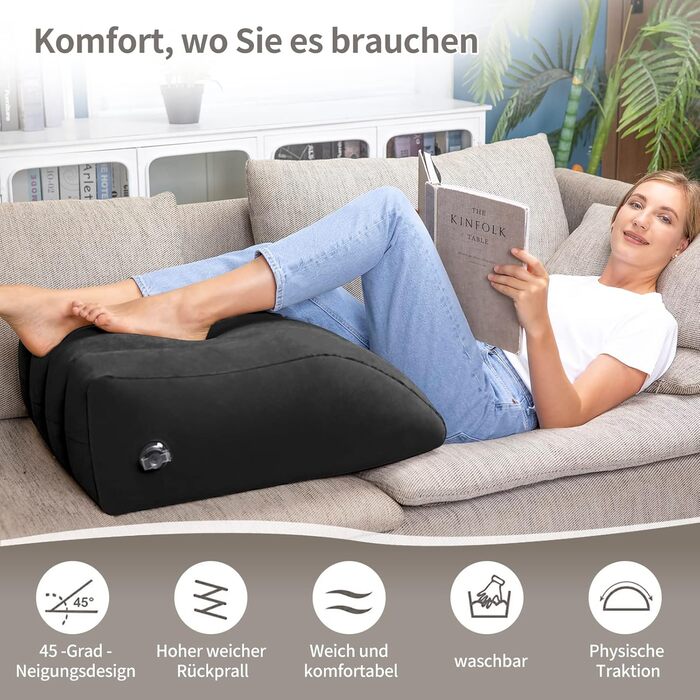 Подушка для підняття ніг SAHEYER, надувна подушка для підняття ніг, подушка для підняття ніг, комфорт для ніг, покращений кровообіг та зменшення набряків, чорна