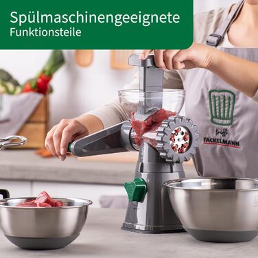 М'ясорубка FACKELMANN Chefkoch з насадкою для тіста - роторна м'ясорубка для м'яса або як прес для тіста для випічки - 2 перфорова