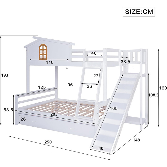 Двох'ярусне ліжко Idemon з характерними вікнами та чотириступеневими відкидними сходами, дитяче та материнське ліжко з гіркою, з д