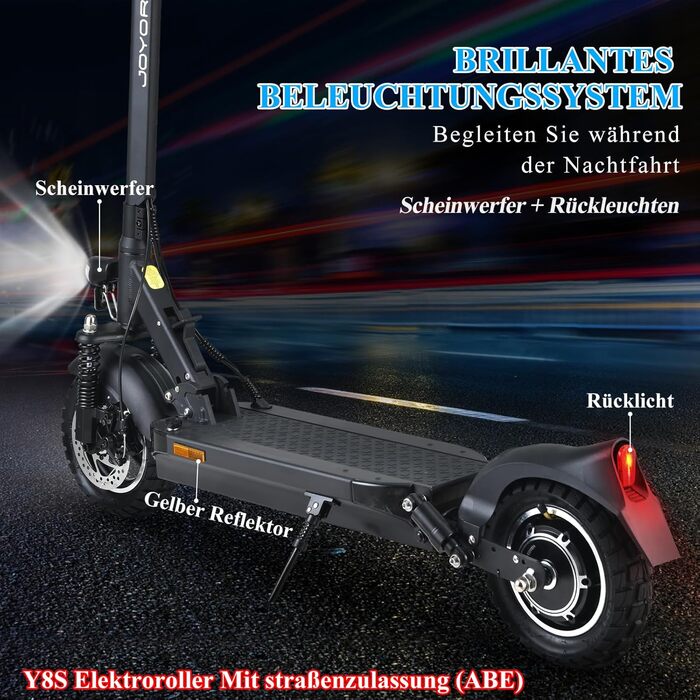 Електросамокат JOYOR E Серія Y, двигун 400/500 Вт, 48В/36В 26/18/13/8Ач, дальність ходу 25-110 км, 10 шини, алюмінієва рама, перед