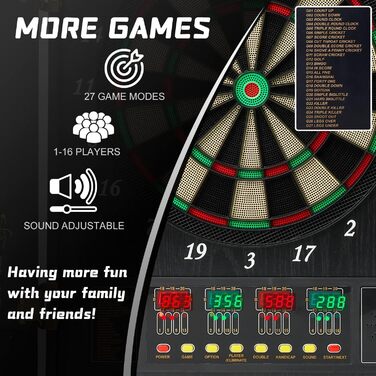 Електронна мішень для дартсу з дверцятами, електронна мішень для дартсу з 12 дротиками та 88 запасними наконечниками, електронна мішень для дартсу з голосовим керуванням та РК-дисплеєм, електрична мішень для спорту