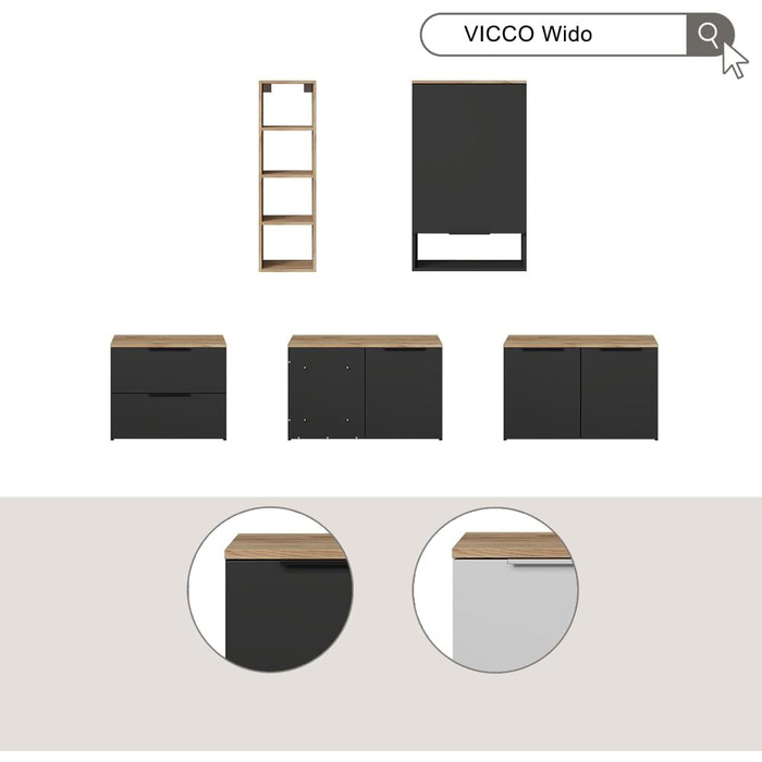 Комод Vicco Wido, полиця з дверцятами, білий/Сонома, 60 x 50 см з 2 шухлядами