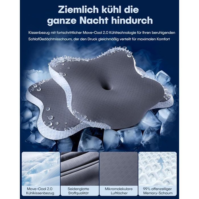 Ортопедична подушка для шиї - ергономічна подушка з піни з ефектом пам&39яті з охолоджувальним ефектом, подушка для підтримки шиї для знеболення, подушка проти хропіння для сну на боці, спині та животі, сіра
