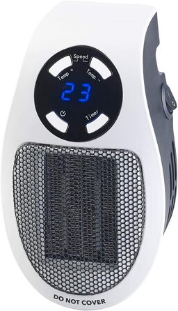 Підключається до розетки побутової техніки Sichler Керамічний вентилятор-обігрівач з термостатом, таймером, дисплеєм, 500 Вт (Маленький обігрівач для розетки, підключається до розетки, для людей похилого віку)