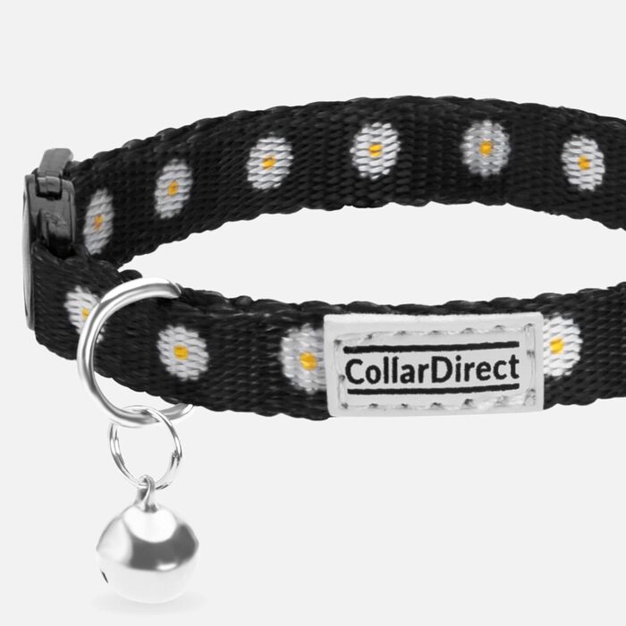 Нашийник для котів CollarDirect з дзвіночком, квітковий візерунок, 2 шт., набір з квітів, регульовані захисні нашийники для котів, кошенят (чорний зелений)