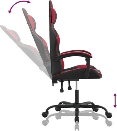 Геймерське крісло з функцією відкидання спинки, штучна шкіра чорного/бордового кольору, 57,5x59,5x121-131 см, для покращеного ігрового досвіду, модель 3143873
