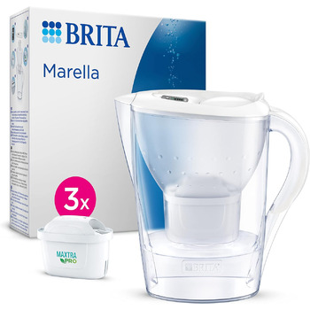 Фільтр для води BRITA Глечик-глечик Марелла білий (2,4 л), в т.ч. 3 шт. картридж MAXTRA PRO All-in-1 фільтр для води для зменшення вапняного нальоту, хлору, свинцю, міді та речовин, що погіршують смак у воді