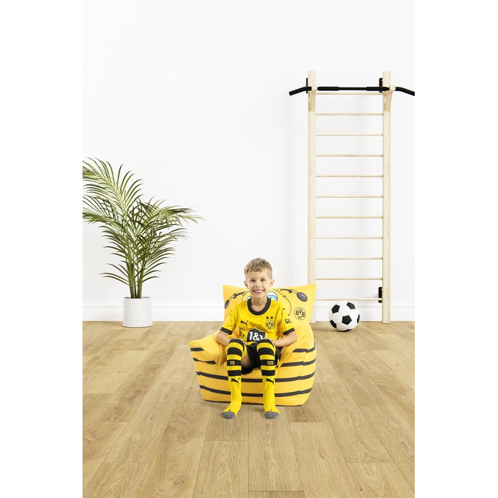 Крісло-мішок MAGMA Sitting Point для дітей з талісманом Еммою з VIP-ліцензії команди Боруссія Дортмунд, наповнювач EPS, багаторазове заправлення меблі для фанатів