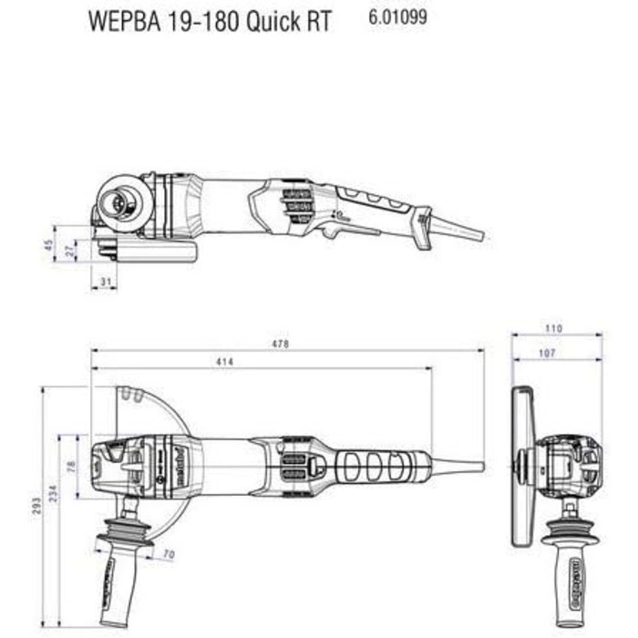 Кутова шліфувальна машина Metabo WEPBA 19-180 Quick RT (601099000) Картонна коробка, 1900 Вт, Ø диска 180 мм, швидкість холостого