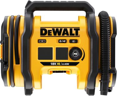 Акумуляторний компактний компресор Dewalt (підключення 12 В або акумулятор 18 В, 11 бар, для велосипедних та автомобільних шин, інвалідних візків, надувних човнів, повітряних подушок та матраців, включаючи аксесуари, без акумулятора та зарядного пристрою)