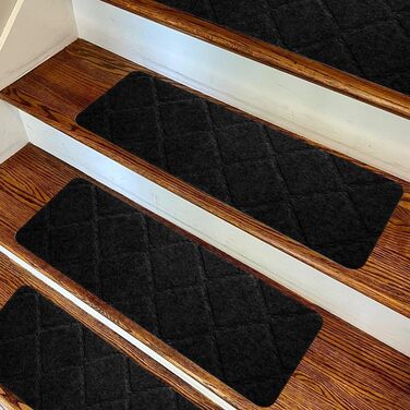 Самоклеючі килимки для сходів FARYODI, 15 шт. , 55x19 см, Килимки для сходів для дому з дерева, плитки та мармуру (чорні) 15 шт. - 55x19 см - чорні