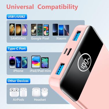 Портативний зарядний пристрій, 33800mAh Power Bank, 22.5W акумуляторна батарея швидкої зарядки з виходом USB C/USB A, цифровим дис