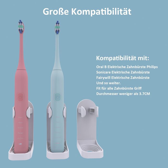 Електричний тримач для зубних щіток HOMMAND 2 Pack для настінного кріплення, міцний тримач для електричних зубних щіток, регульова