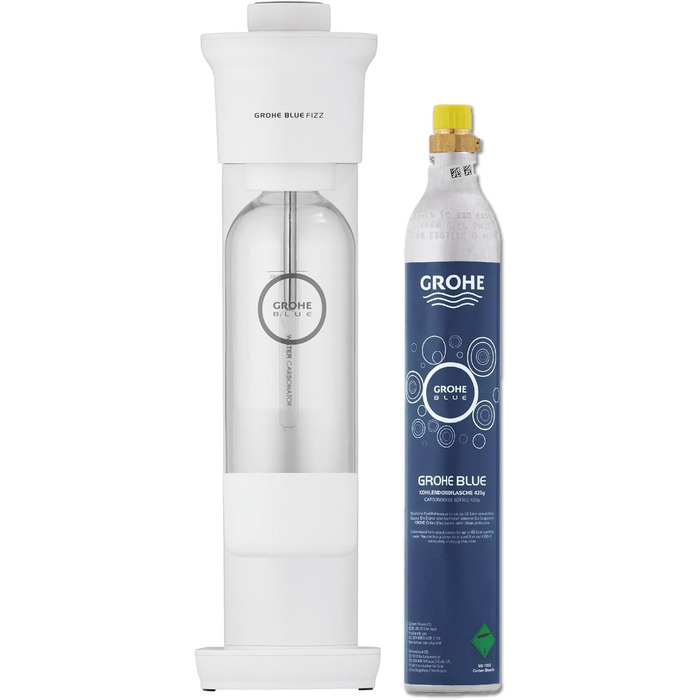 Набір виробників газованої води (3 регульованих рівня CO2, пляшка CO2, пляшка 0,85 л для води порошок для чищення), біла пляшка 0,85 л CO2