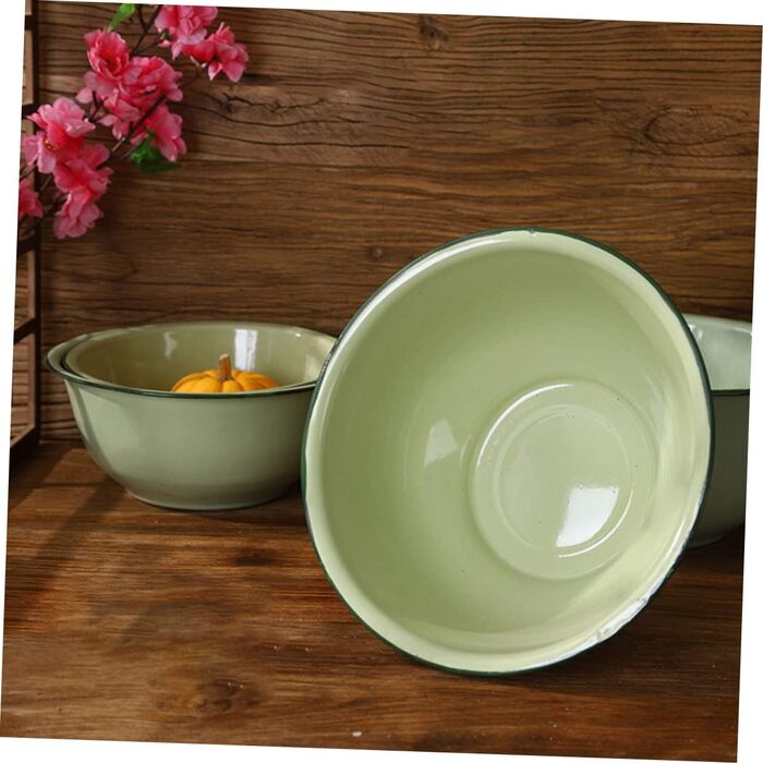 Набір із 4 вінтажних емальованих сталевих мисок, багатофункціональні супові миски для кухні та дому, діаметр 16 см, легко миються, декоративні, випадковий колір світло-зелений, 18x18x8 см