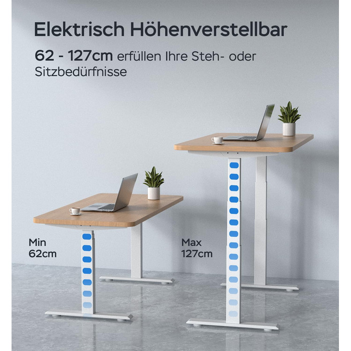 Каркас столу з регулюванням висоти та 2 потужними двигунами, регульований по висоті каркас столу з 4 налаштуваннями пам&39яті, витримує 135 кг (білий, 3-сегментні ніжки)