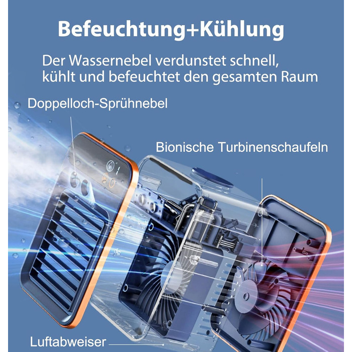 Портативний кондиціонер, акумуляторний офісний кондиціонер на 4000 мАг із трьома швидкостями та швидкістю розпилення, портативний випарний вентилятор із розпилювачем для дому, спальні, офісу