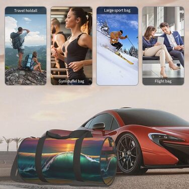 Спортивна сумка для подорожей, принт Захід сонця над морем, чорна, універсальний розмір, сумка на ніч