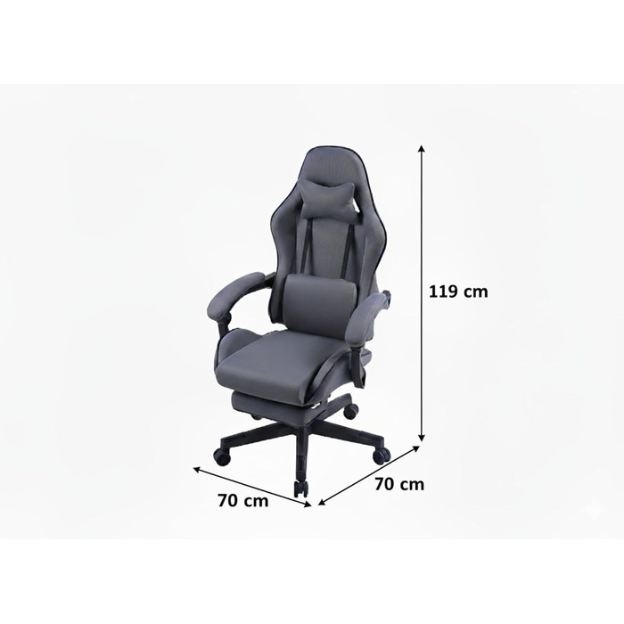 Геймерське крісло з підставкою для ніг мякі підлокітники регульована висота масажна подушка сірий
