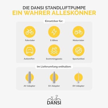 Підлоговий велосипедний насос DANSI COMFORT для всіх типів вентилів AV, SV, DV