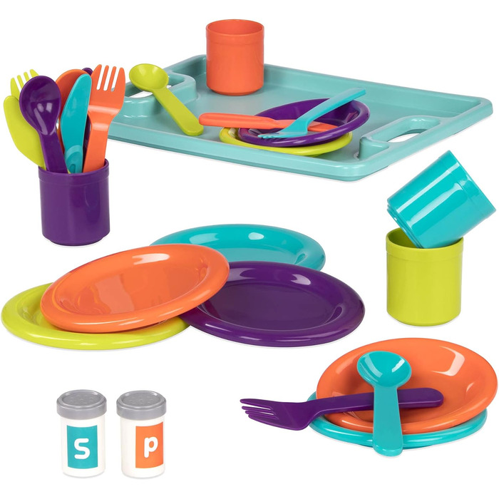 Набір посуду та чайного сервізу Battat, аксесуари для дитячої кухні тарілки, чашки, столові прибори, чайник, підноси - дитячий пос