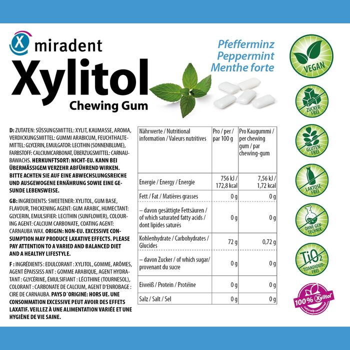 Жувальна гумка miradent Xylitol Dental Care м'ятний– 12 шт.