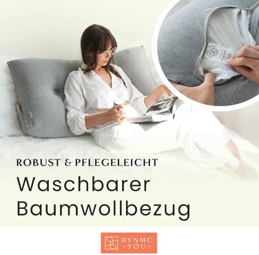 Зручна подушка для спини DYNMC you, бавовняний вигляд, 90 см, Oeko-TEX, сучасна клиноподібна подушка для ліжка, набивка середньої жорсткості - ідеально підходить як подушка для читання, настінна подушка, спинка - преміальне узголів&39я ліжка