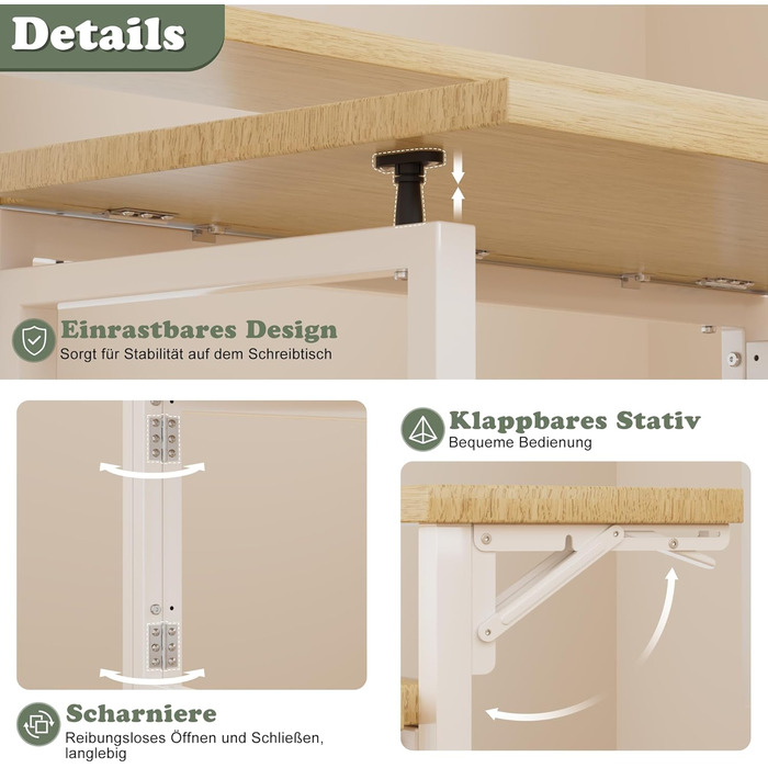 Складаний стіл, 80 см, невеликий стіл з полицею для монітора, 2-ярусний складаний стіл для домашнього офісу, офісу, школи, комп&39ютерний стіл для невеликих приміщень, бежевий