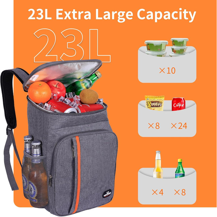 Рюкзак-холодильник 22 л - Велика сумка-холодильник, рюкзак для пікніка, водонепроникний рюкзак, надлегкі рюкзаки для чоловіків та жінок для кемпінгу, барбекю, походів, пікніка, чорно-сірий