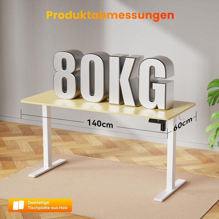 Стіл з регульованою висотою, електричний комп&39ютерний стіл 140 x 60 см, стіл для роботи сидячи та стоячи з 4 положеннями пам&39яті, стіл для роботи стоячи з 2 гачками для офісу, з&39єднувальна пластина, дуб