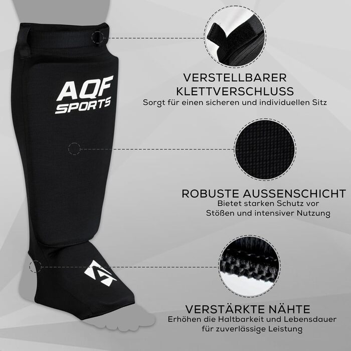 Щитки для гомілок AQF для кікбоксингу - CE UKCA SATRA, схвалені для муай-тай - захисні щитки з EVA-підкладкою для MMA, підтримка ніг, щитки для гомілок для карате, бойових мистецтв, розмір M, чорний