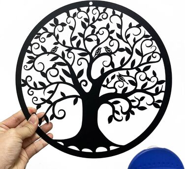 Металеве дерево життя прикраса стіни силует мистецтво для подарунка критий відкритий сад будинок прикраса (чорний, 28x28см)