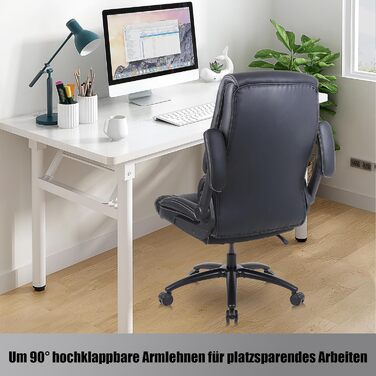 Офісний стілець Youhauchair 200 кг для важчих людей, крісло керівника зі штучної шкіри, ергономічне офісне крісло з відкидними підлокітниками, письмове крісло для домашнього офісу, чорний сучасний