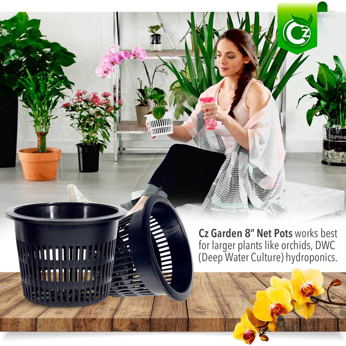 Круглі міцні сітчасті горщики CZ All Star з широкими краями Орхідеї Аквапоніка Гідропоніка Прорізна сітка 8 дюймів Садові сітчасті горщики CZ All Star - 5 чорних