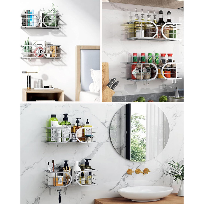 Полиця для душу без свердління, нержавіюча сталь 304, велика місткість, стійка до іржі, 2 шт. - сріблястий