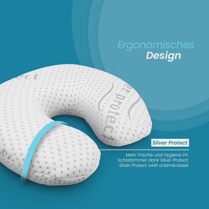 Подушка для шиї Bestlivings з піни з ефектом пам&39яті (Подушка для шиї / 30 см x 35 см x Ø9 см) Віскоеластична подушка для голови - Знімний чохол Silver Protect Antimicrobial - Сертифікована подушка для шиї Oeko-Tex (30x35 см)